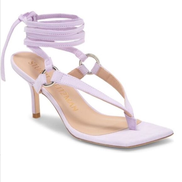 Revolve Stuart Weitzman Lalita 75 Goat Suede Leather Thong Tie Ankle Sandals - Picture 1 of 13